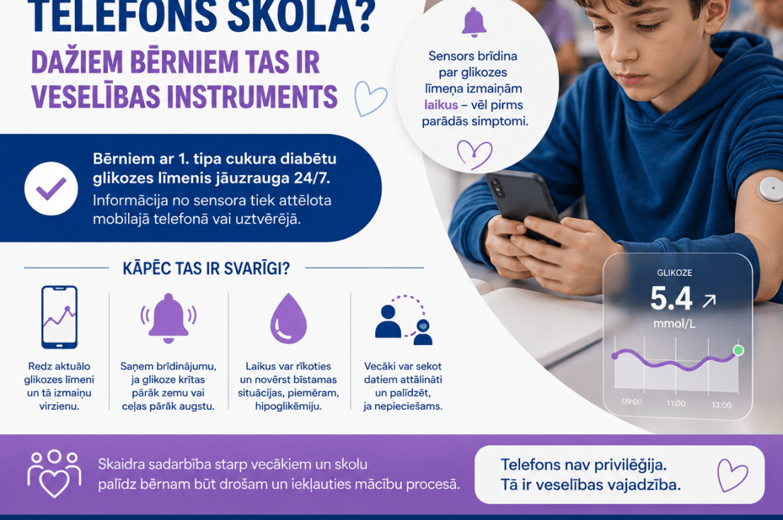 Mobilais tālrunis skolā – dažiem bērniem tā ir daļa no diabēta&nbsp;aprūpes